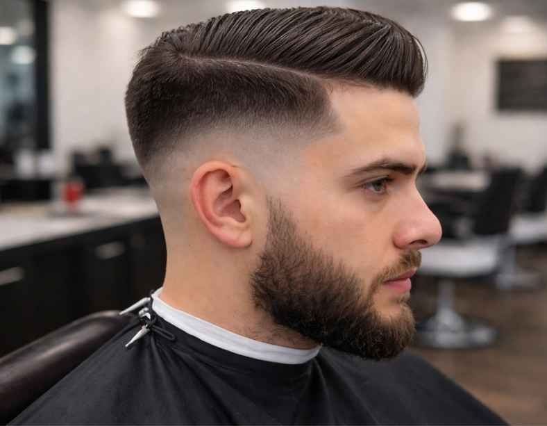 Low Taper Fade With Beard man haircut