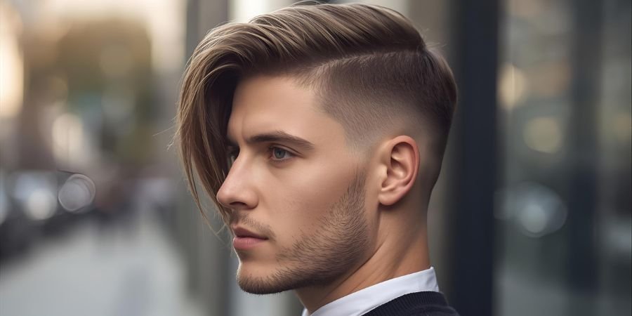 Low Taper Fade with Side Swept Hair