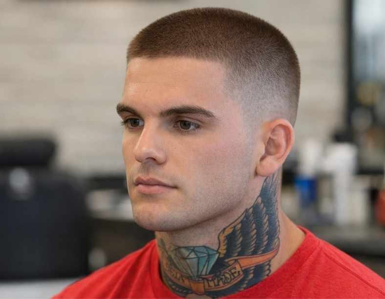 Modern Buzz Cut With Straight Hair