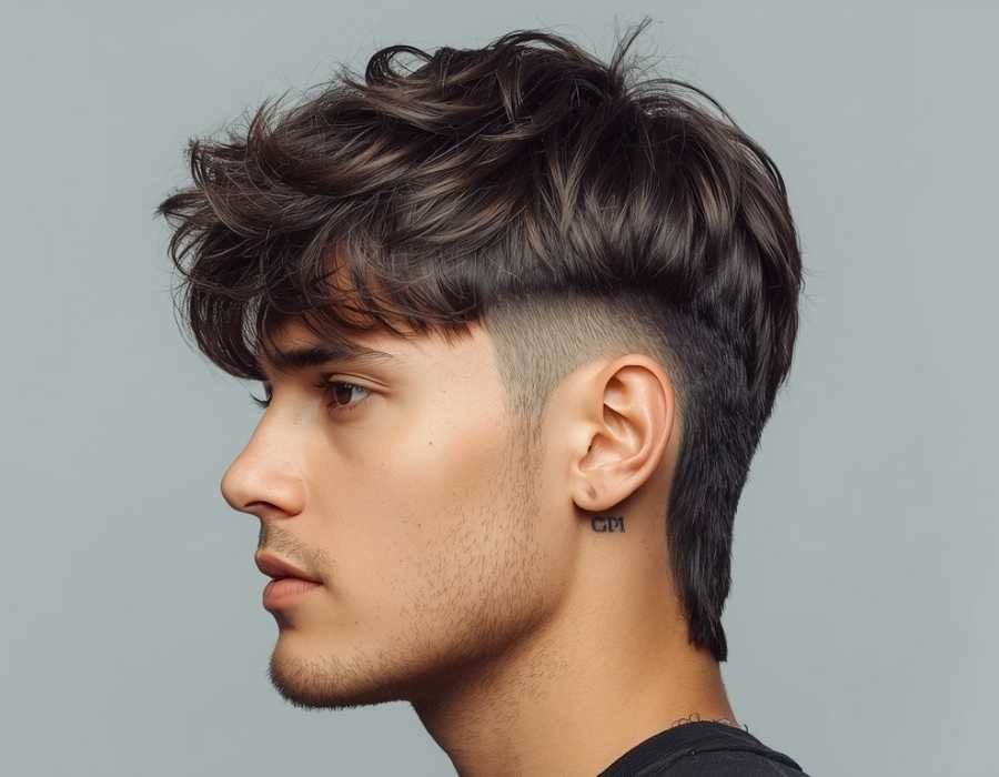 Textured fringe haircut with mullet 