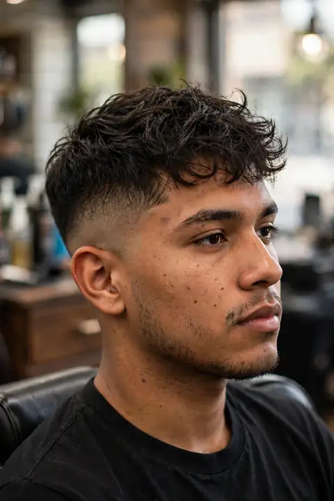 low fade para hombre con degradado bajo y parte superior texturizada