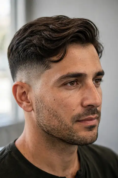 mid fade para hombre con degradado a la altura de la sien