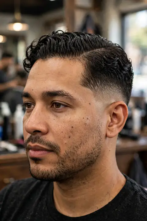 taper fade para hombre con degradado gradual en patillas y nuca