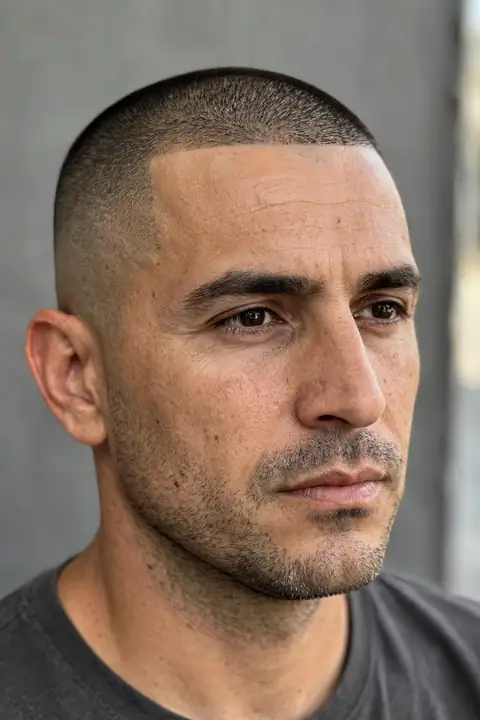 buzz cut para hombre con rapado uniforme y contorno marcado
