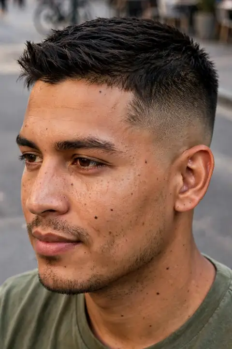 crew cut para hombre con laterales degradados y parte superior corta