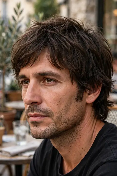 corte shaggy para hombre con capas desfiladas y acabado natural