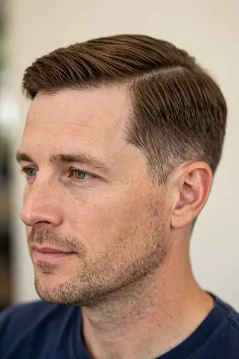 corte Ivy League para hombre con raya lateral y acabado pulcro