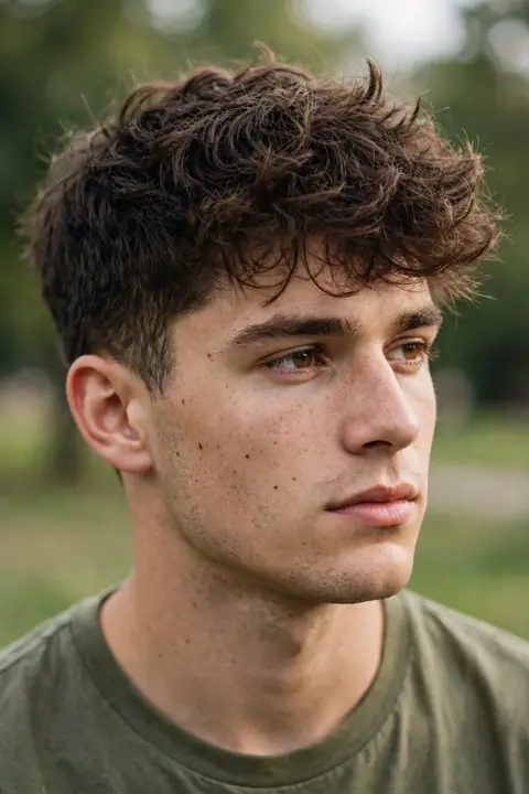 joven con corte de pelo ondulado texturizado y laterales cortos