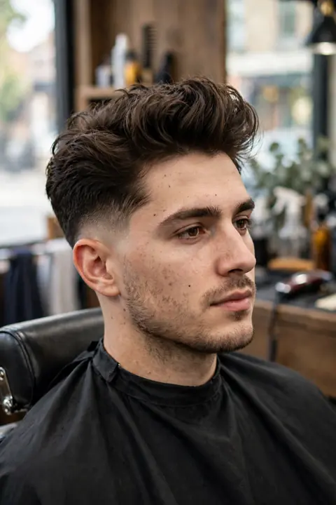 low taper con quiff voluminoso para hombre