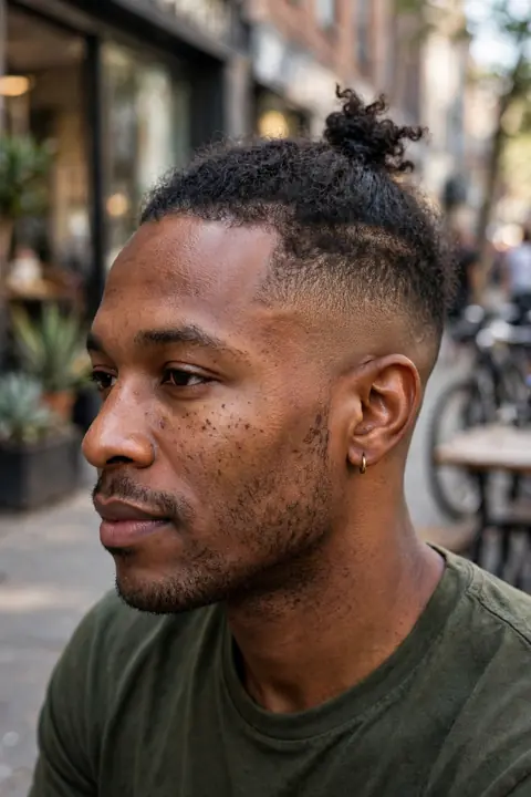 low taper con top knot recogido para hombre