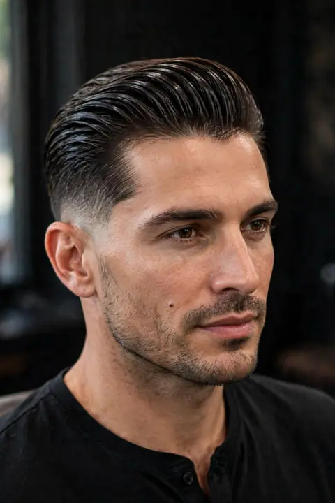 low taper con slick back peinado hacia atrás para hombre