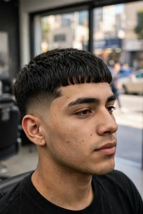 low taper estilo Edgar con flequillo recto para hombre