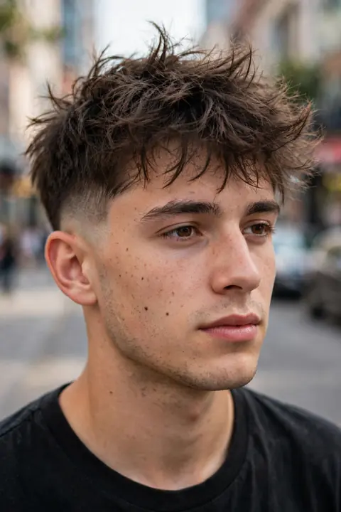 low taper desordenado estilo messy para hombre
