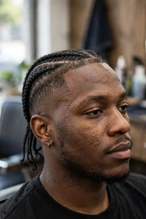 low taper con trenzas en la parte trasera para hombre