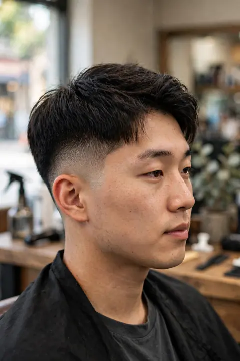 low taper estilo two-block coreano para hombre