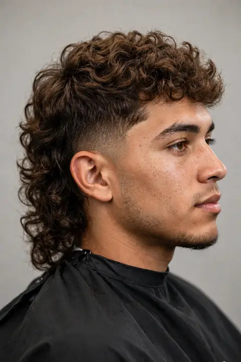 mullet hombre rizado con rizos definidos
