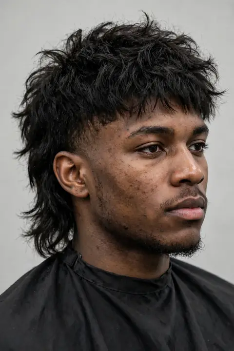 mullet hombre shaggy con capas despeinadas