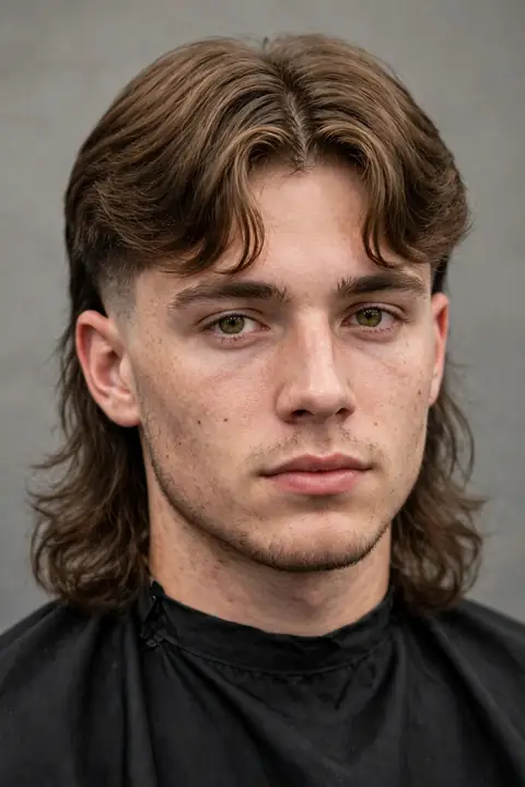 mullet hombre con raya en medio estilo cortina