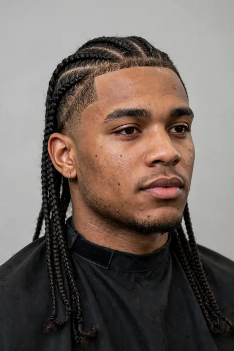 mullet hombre con trenzas en la parte trasera