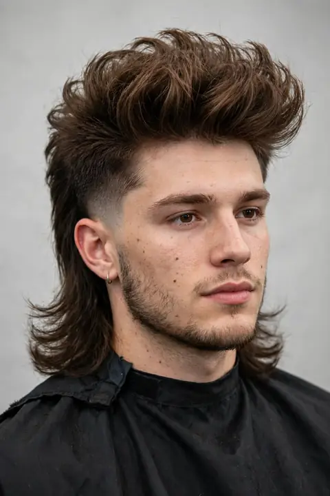 mullet hombre con volumen estilo blowout