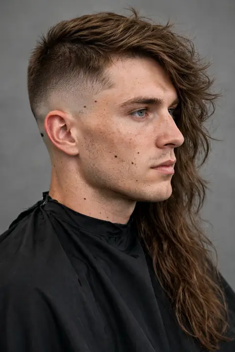 mullet hombre asimétrico con lados desiguales