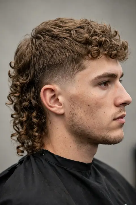mullet hombre con permanente rizada