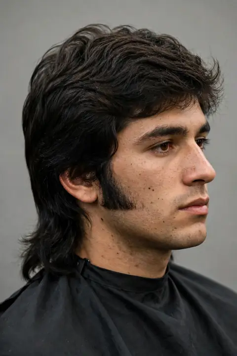 mullet hombre con patillas largas marcadas