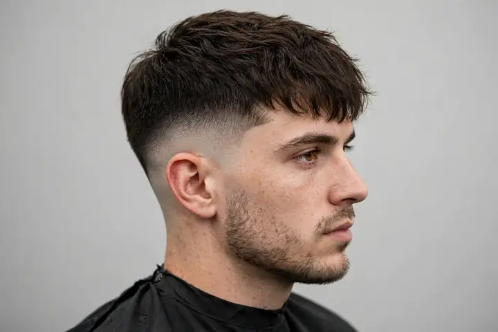 low taper fade para hombre con parte superior texturizada