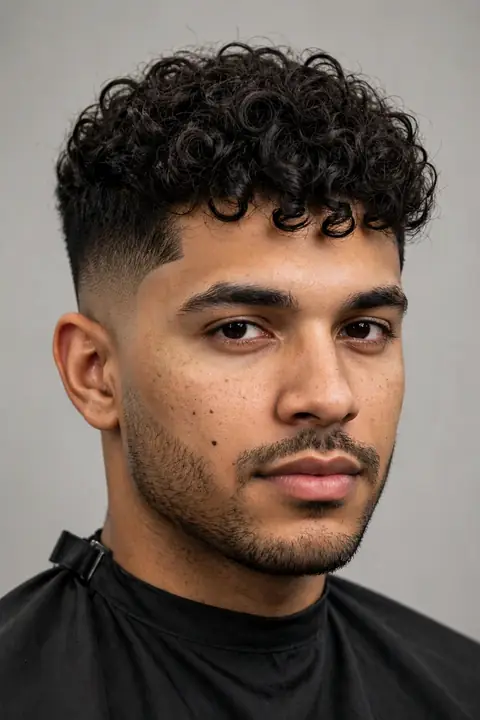 taper fade para hombre con cabello rizado