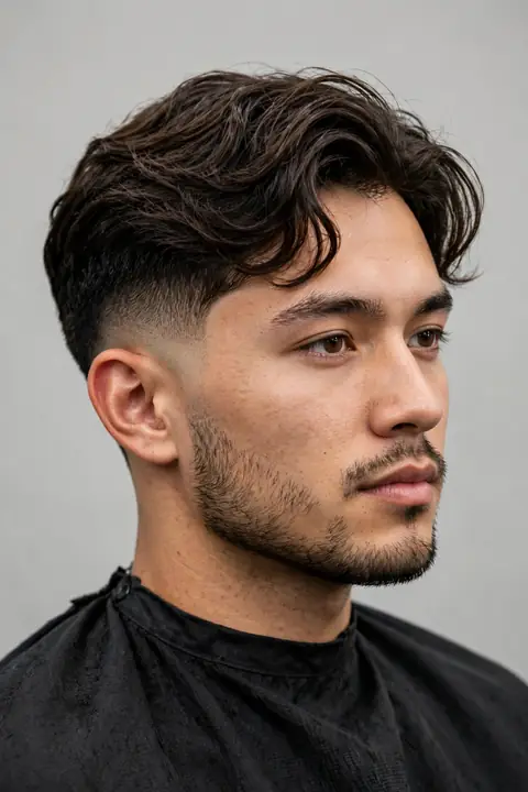 taper fade para hombre con cabello ondulado