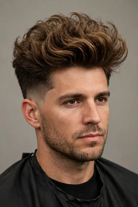 blowout taper fade para hombre con volumen