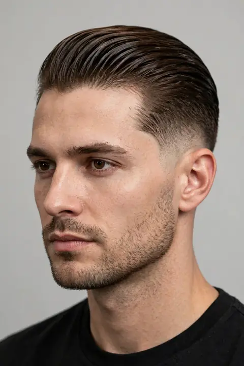 taper fade para hombre peinado hacia atrás