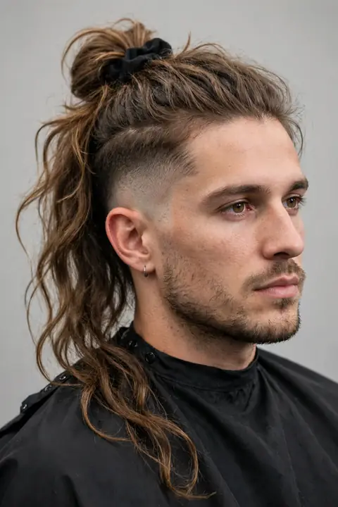 taper fade para hombre con cabello largo en la parte superior