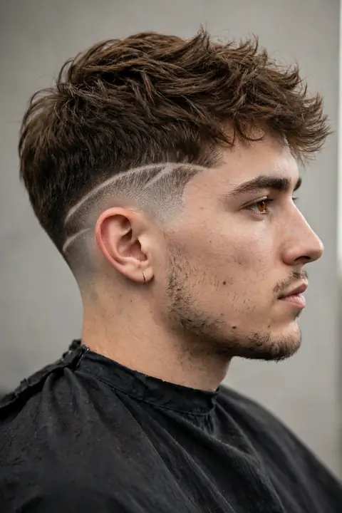 taper fade para hombre con diseño de líneas en el degradado