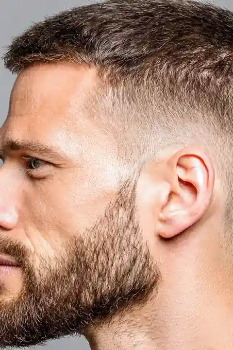 Taper fade con barba corta Taper fade con barba corta bien delineada