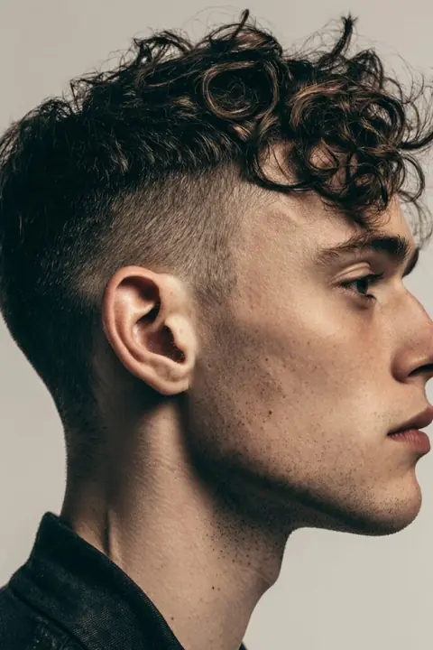 Taper fade texturizado en pelo ondulado Hombre con pelo ondulado y taper fade texturizado