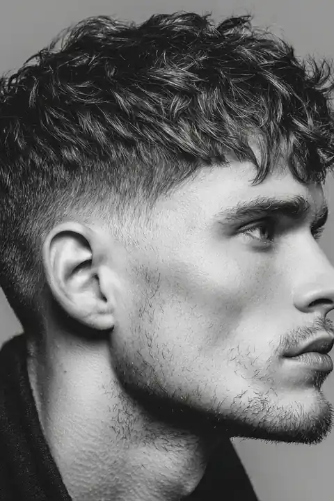 Hombre con taper fade, rostro bien definido en retrato natural