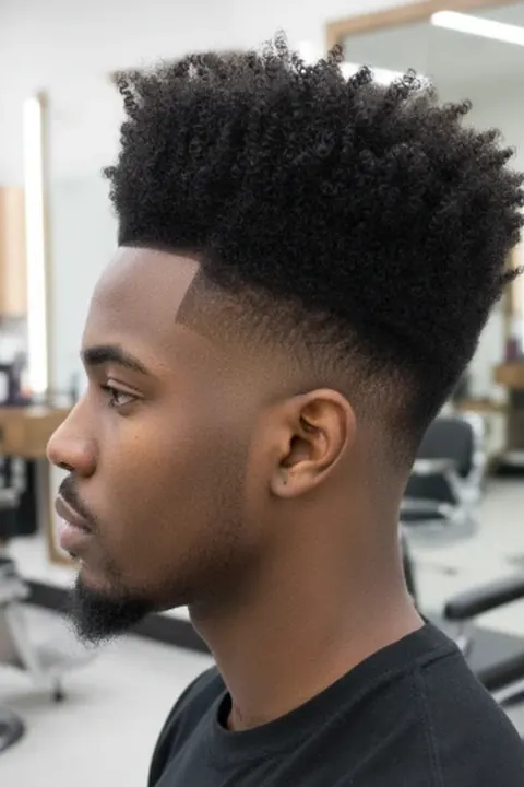 Hombre con taper fade en retrato natural de barbería