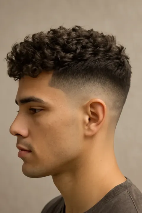 Rizos con taper fade bajo vistos de perfil Rizos con taper fade bajo vistos de perfil