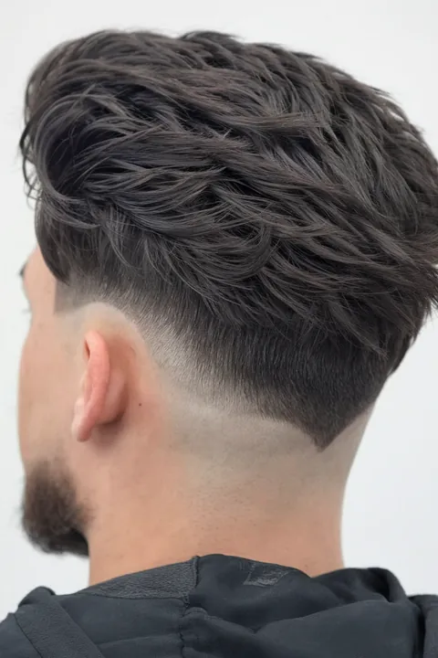 Taper fade con textura en la parte superior, vista posterior